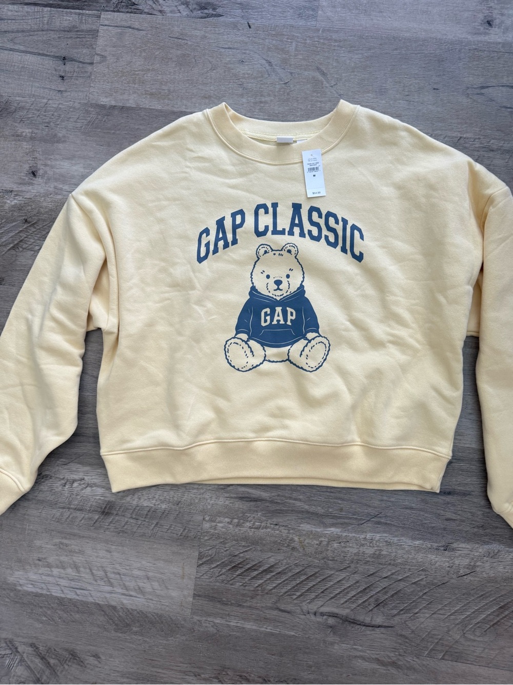 GAP Pale Yellow Crewneck Sweatshirt with Navy Logo